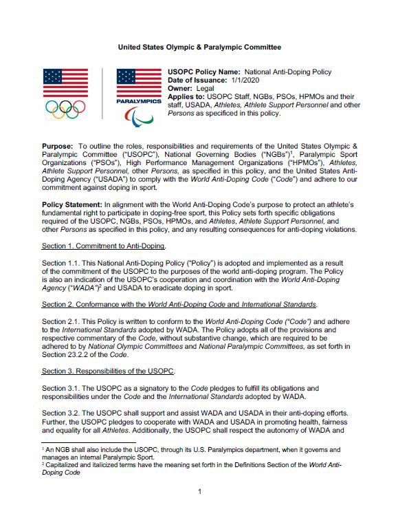 USOPC Anti-Doping Policy